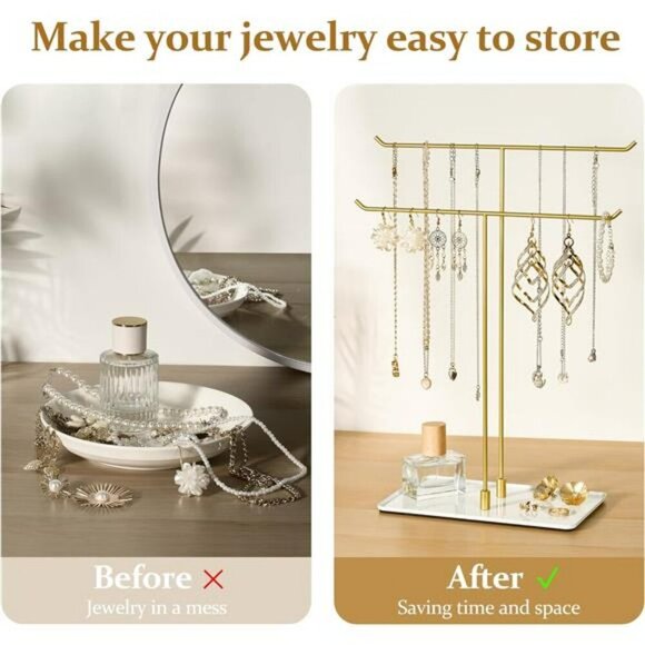 Necklace Stand Jewelry Organizer Gold Metal Necklace Holder Display for Home Dec - Picture 2 of 8